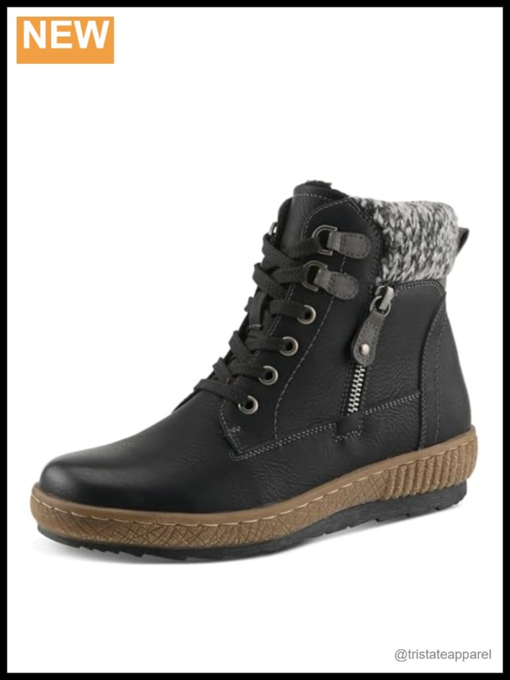 Women's Waterproof Ankle Boots with Sweater Top, Sherpa Lining, Lace-Up & Zipper